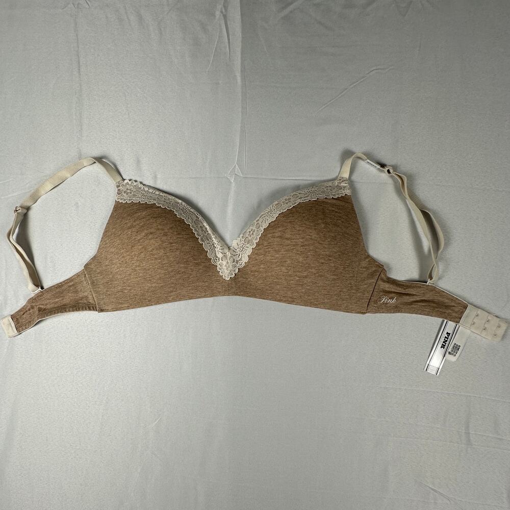 NWT PINK Victoria's Secret Wireless Push Up Bra 34D Beige